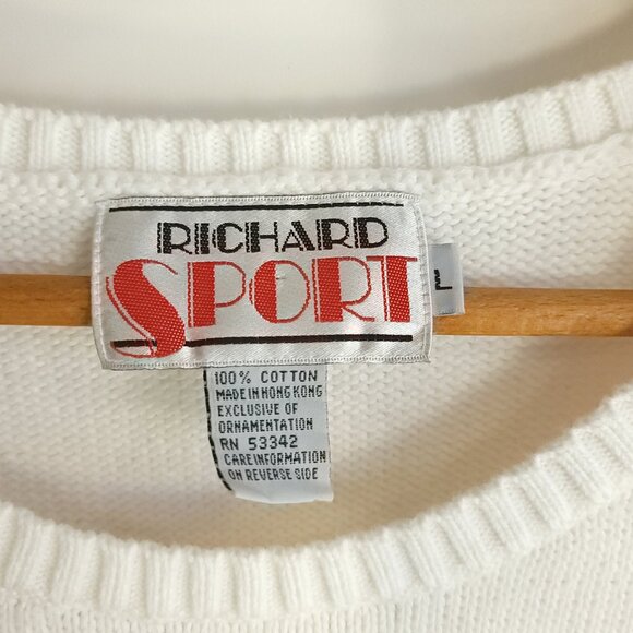 Vtg Richard Sport Sweater Womens Large White Multicolor Fish Starfish Sleeveless - Picture 2 of 9